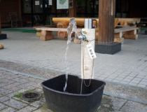 森林展示館の玄関前